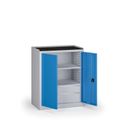 Dílenská skříň nízká na nářadí KOVOS, 2 police,2 zásuvky, 950 x 600 x 1180 mm, modrá