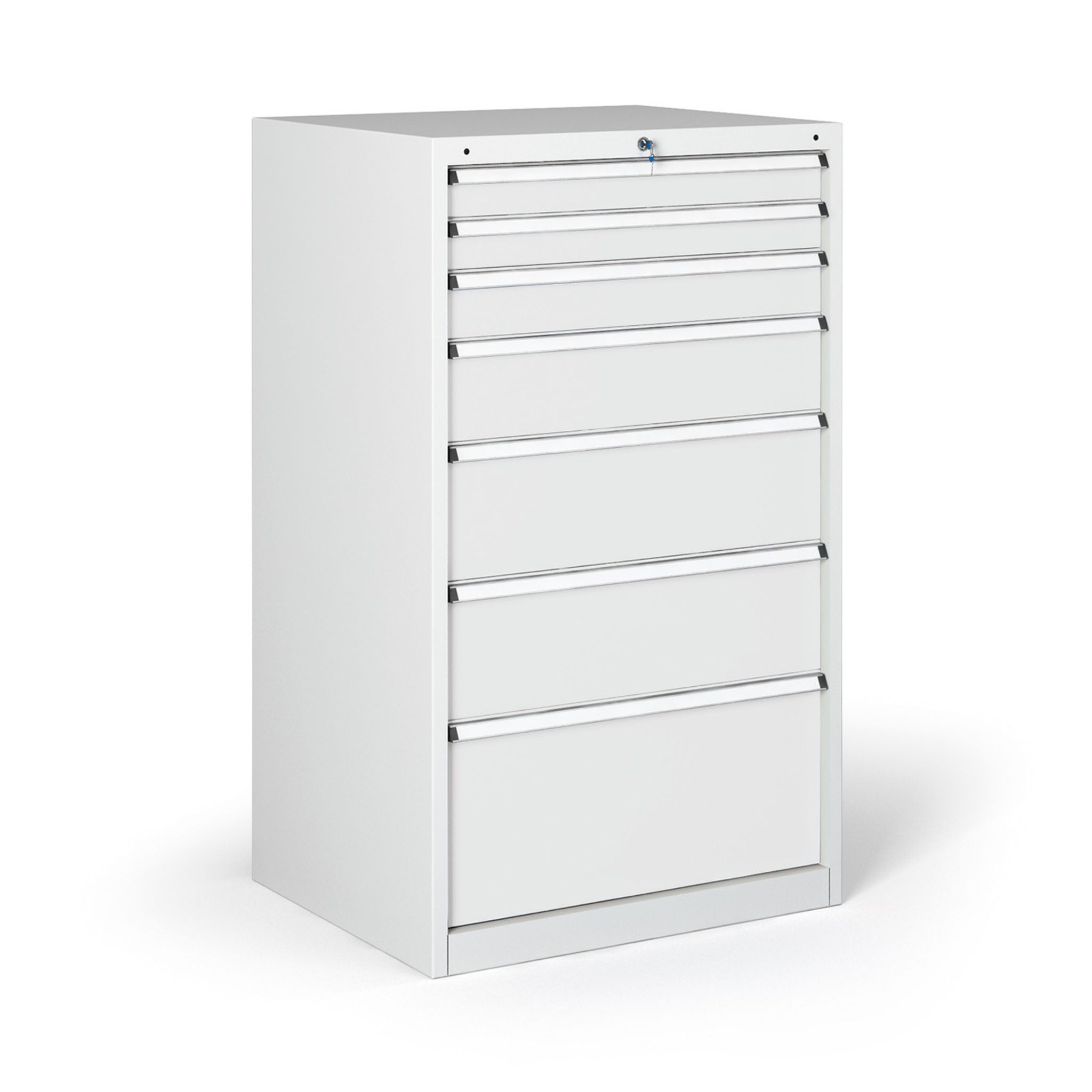 Dílenská zásuvková skříň na nářadí G345, 7 zásuvek, 881 x 653 x 1200 mm, šedá