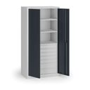 Dílenská zásuvková skříň na nářadí KOVOS, 3 police, 7 zásuvek, perforovaná, 950 x 600 x 1950 mm, grafit