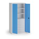 Dílenská zásuvková skříň na nářadí KOVOS, 3 police, 7 zásuvek, perforovaná, 950 x 600 x 1950 mm, modrá