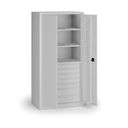 Dílenská zásuvková skříň na nářadí KOVOS, 3 police, 7 zásuvek, perforovaná, 950 x 600 x 1950 mm, šedá