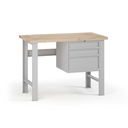 Dílenský pracovní stůl G7, buková spárovka, 1200 x 685 x 840 mm, 1x kontejner, 3 zásuvky, šedá