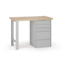 Dílenský pracovní stůl G7, buková spárovka, 1200 x 685 x 840 mm, 1x kontejner, 5 zásuvek, šedá