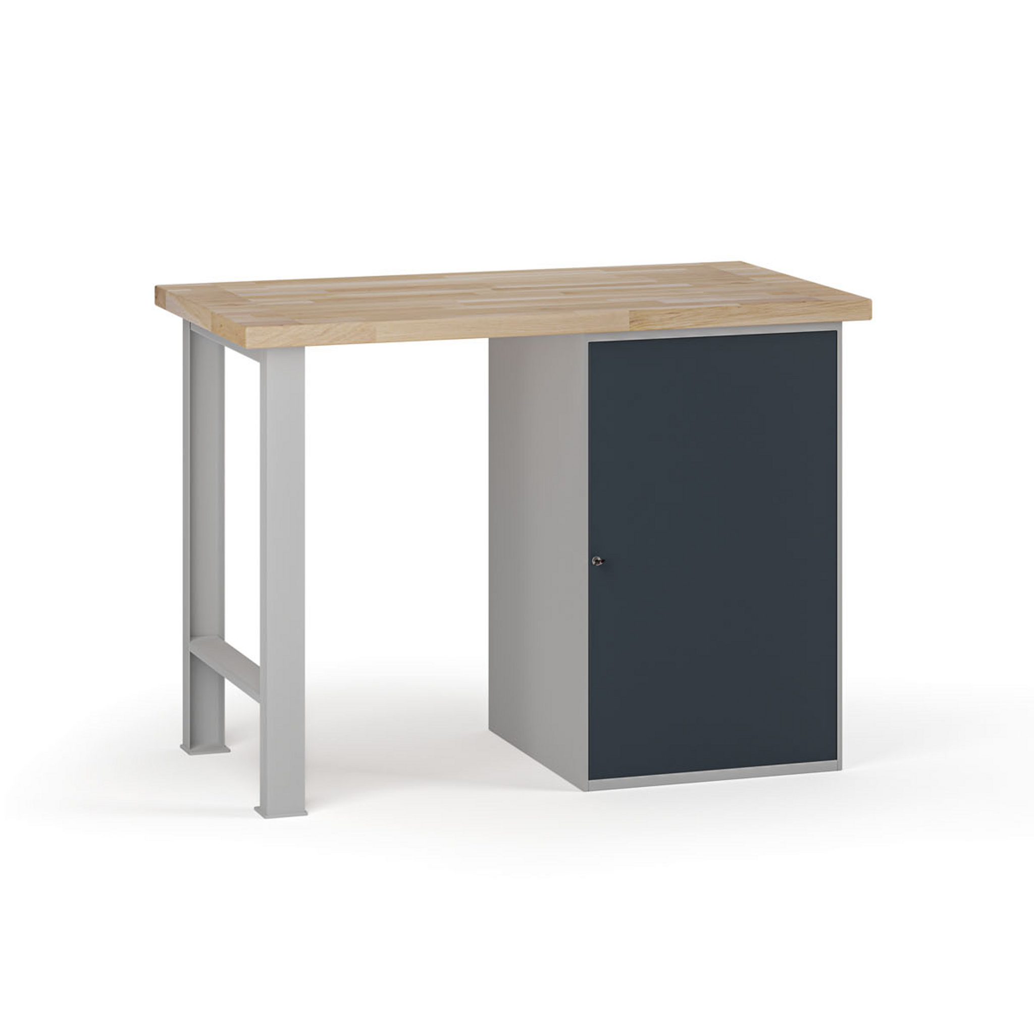 Dílenský pracovní stůl G7, buková spárovka, 1200 x 685 x 840 mm, 1x skříňka, grafit