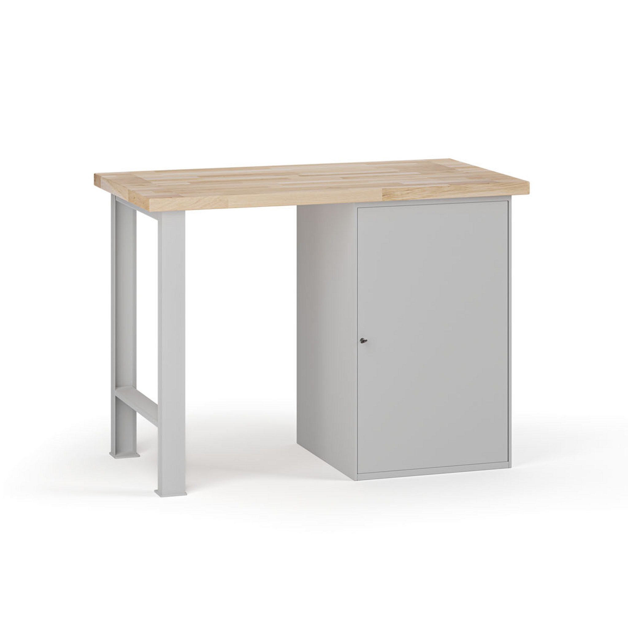 Dílenský pracovní stůl G7, buková spárovka, 1200 x 685 x 840 mm, 1x skříňka, šedá