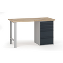 Dílenský pracovní stůl G7, buková spárovka, 1500 x 685 x 840 mm, 1x kontejner, 5 zásuvek, grafit
