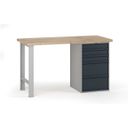 Dílenský pracovní stůl G7, buková spárovka, 1500 x 800 x 840 mm, 1x kontejner, 5 zásuvek, grafit