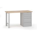 Dílenský pracovní stůl G7, buková spárovka, 1500 x 800 x 840 mm, 1x kontejner, 5 zásuvek, šedá