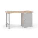 Dílenský pracovní stůl G7, buková spárovka, 1500 x 800 x 840 mm, 1x skříňka, šedá