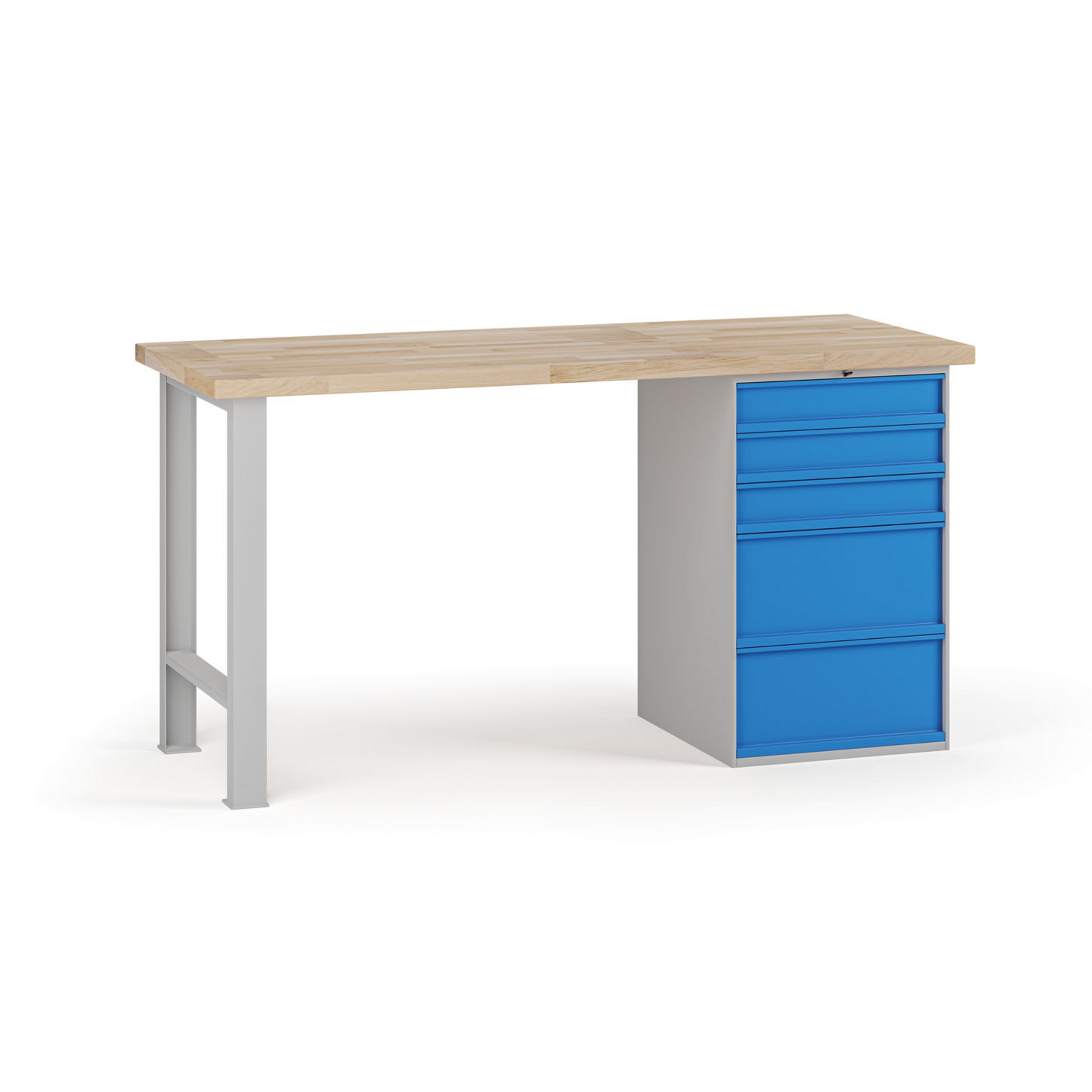 Dílenský pracovní stůl G7, buková spárovka, 1700 x 685 x 840 mm, 1x kontejner, 5 zásuvek