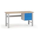 Dílenský pracovní stůl G7, buková spárovka, 1700 x 800 x 840 mm, 1x kontejner, 3 zásuvky, modrá