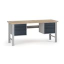 Dílenský pracovní stůl G7, buková spárovka, 2000 x 685 x 840 mm, 2x kontejner, 6 zásuvek, grafit