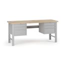 Dílenský pracovní stůl G7, buková spárovka, 2000 x 685 x 840 mm, 2x kontejner, 6 zásuvek, šedá