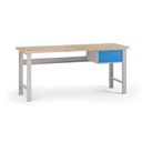Dílenský pracovní stůl G7, buková spárovka, 2000 x 800 x 840 mm, 1x kontejner, 1 zásuvka, modrá