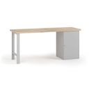 Dílenský pracovní stůl G7, buková spárovka, 2000 x 800 x 840 mm, 1x skříňka, šedá