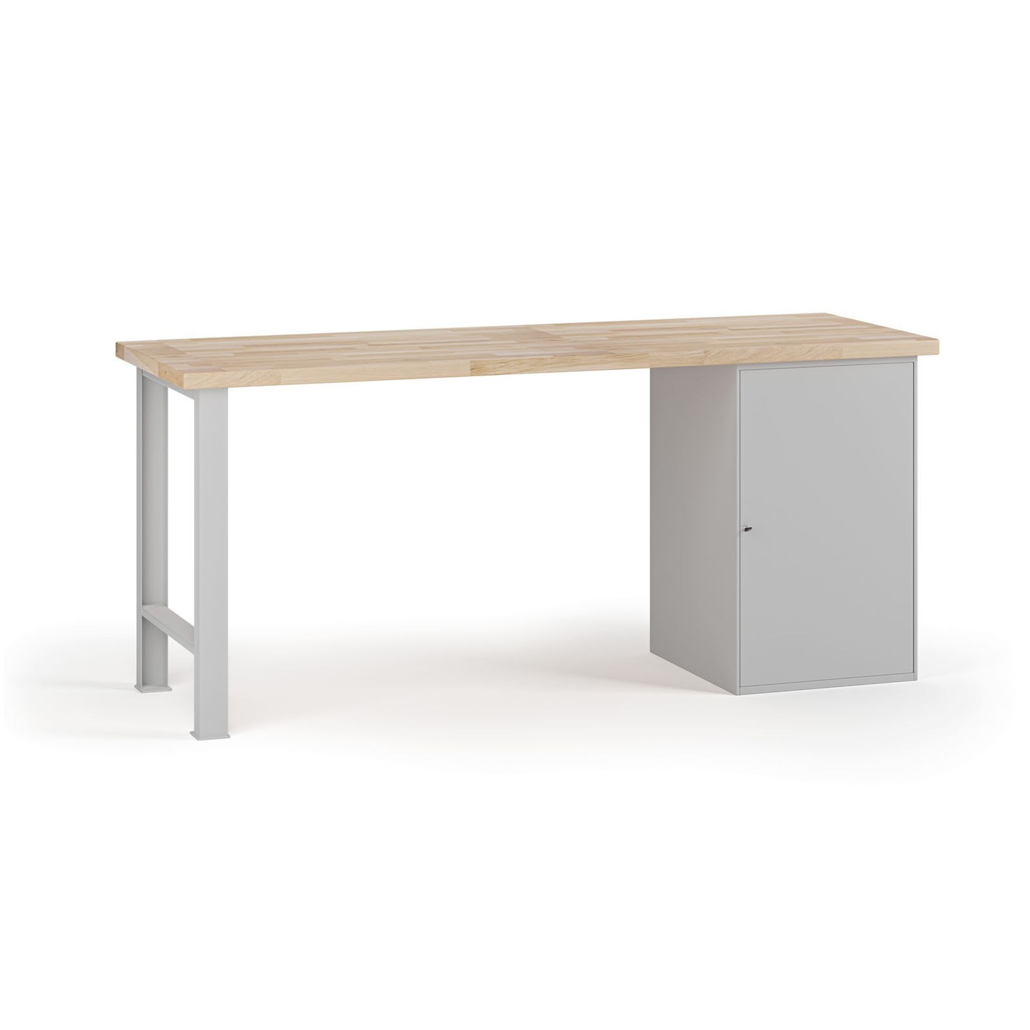 Dílenský pracovní stůl G7, buková spárovka, 2000 x 800 x 840 mm, 1x skříňka, šedá