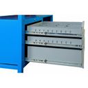 Dílenský pracovní stůl GD, 5 zásuvek, smrk + buková překližka, 5 zásuvek, 1 skříňka, 1190 x 600 x 850 mm, modrá / šedá