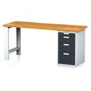 Dílenský pracovní stůl MECHANIC I, pevná noha + dílenský box na nářadí, 4 zásuvky, 2000 x 685 x 880 mm, grafitové dveře