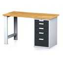 Dílenský pracovní stůl MECHANIC I, pevná noha + dílenský box na nářadí, 5 zásuvek, 1500 x 685 x 880 mm, grafitové dveře