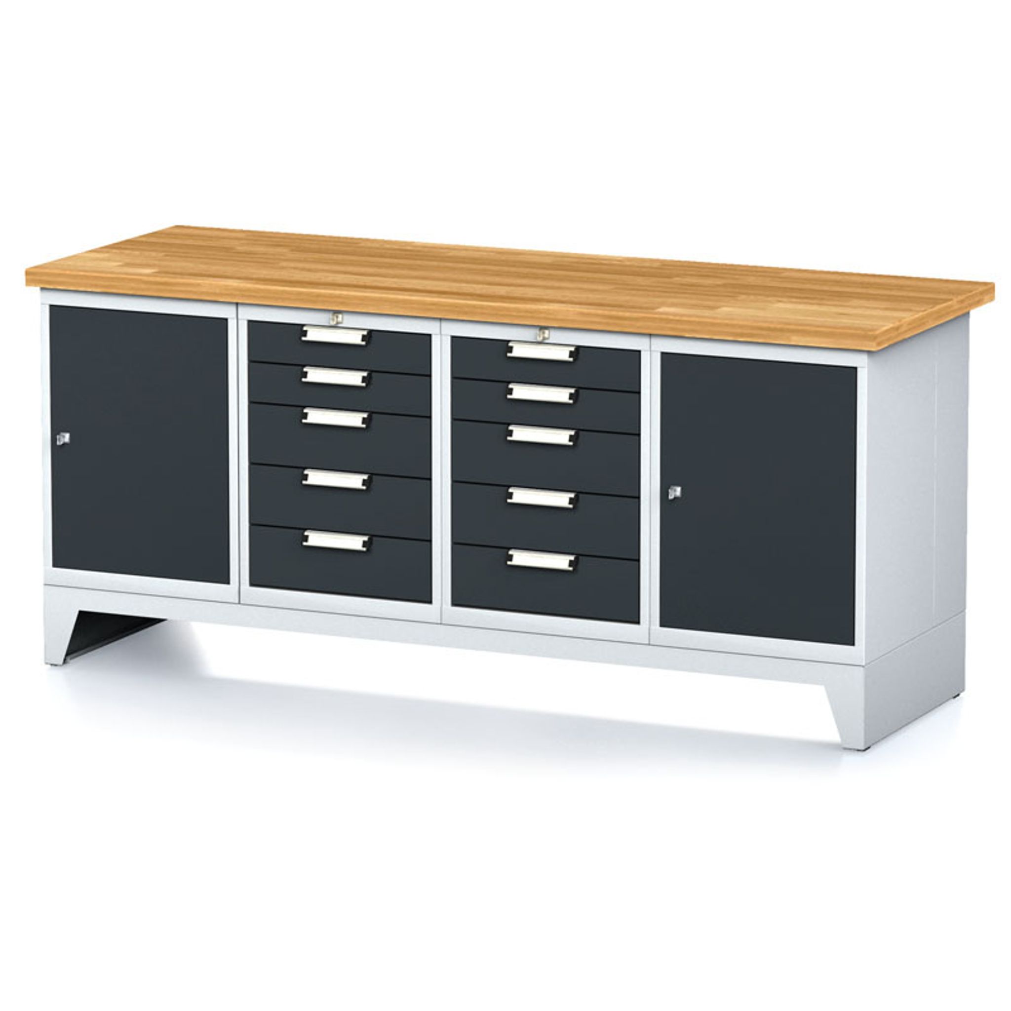 Dílenský stůl MECHANIC I, 2 skříňky a 2x 5 zásuvkový box na nářadí , 10 zásuvek, 2000x685x880 mm