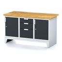 Dílenský stůl MECHANIC I, 2 skříňky a zásuvkový box na nářadí, 3 zásuvky, 1500x685x880 mm, grafitové dveře