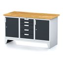 Dílenský stůl MECHANIC I, 2 skříňky a zásuvkový box na nářadí, 5 zásuvek, 1500x685x880 mm, grafitové dveře