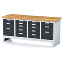 Dílenský stůl MECHANIC I, 2x 5 zásuvkový box a 2x 3 zásuvkový box na nářadí, 16 zásuvek, 2000x685x880 mm, grafitové dveře