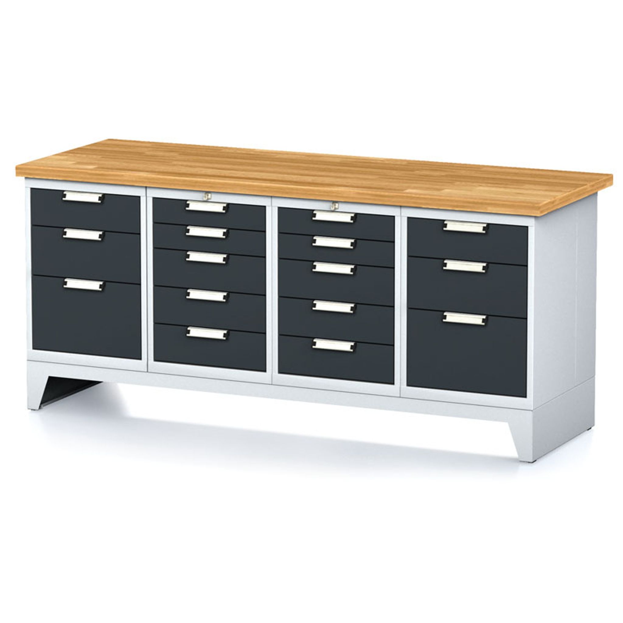 Dílenský stůl MECHANIC I, 2x 5 zásuvkový box a 2x 3 zásuvkový box na nářadí, 16 zásuvek, 2000x685x880 mm, grafitové dveře
