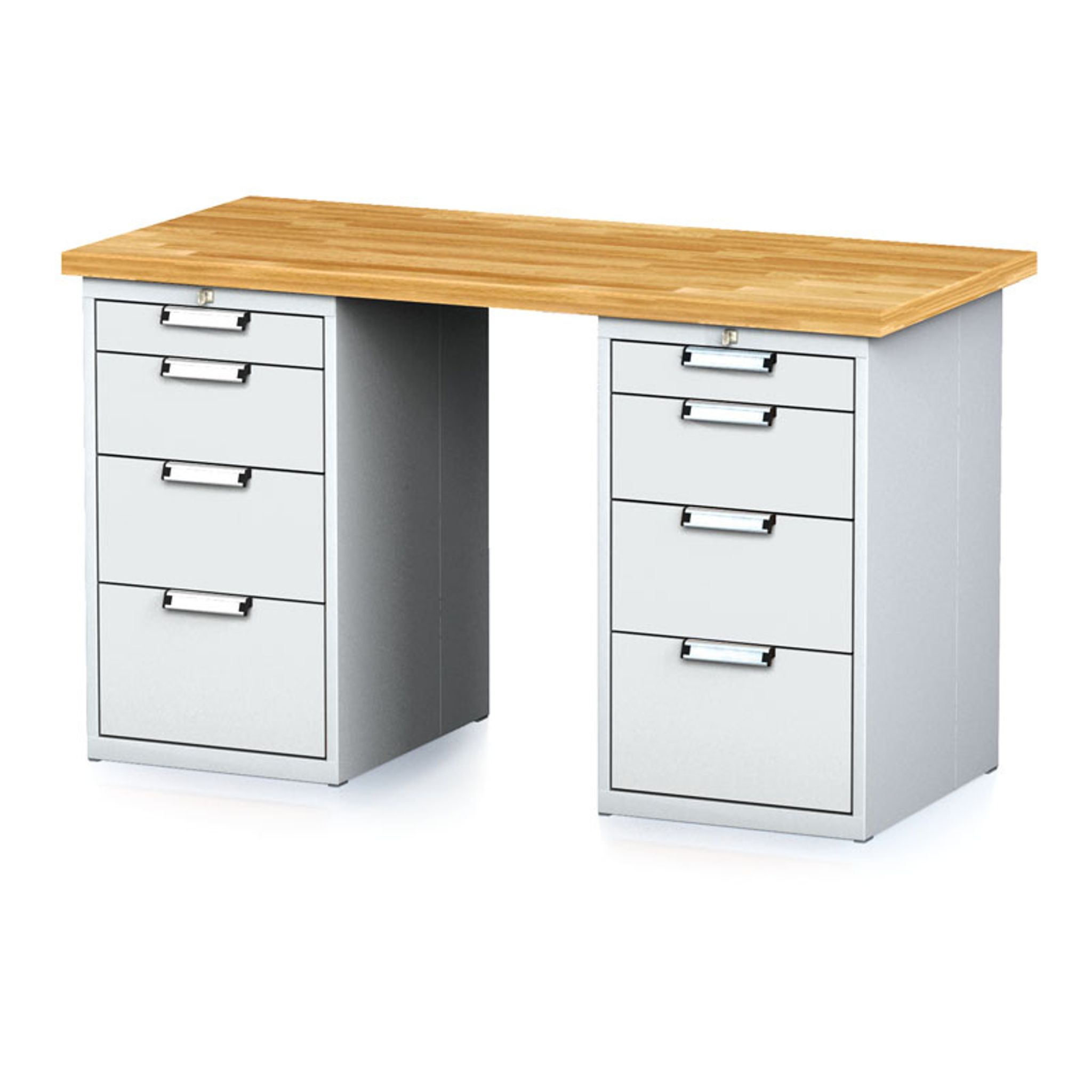 Dílenský stůl MECHANIC I se 2 zásuvkovými dílenskými boxy na nářadí místo nohou, 8 zásuvek, 1500 x 685 x 880 mm