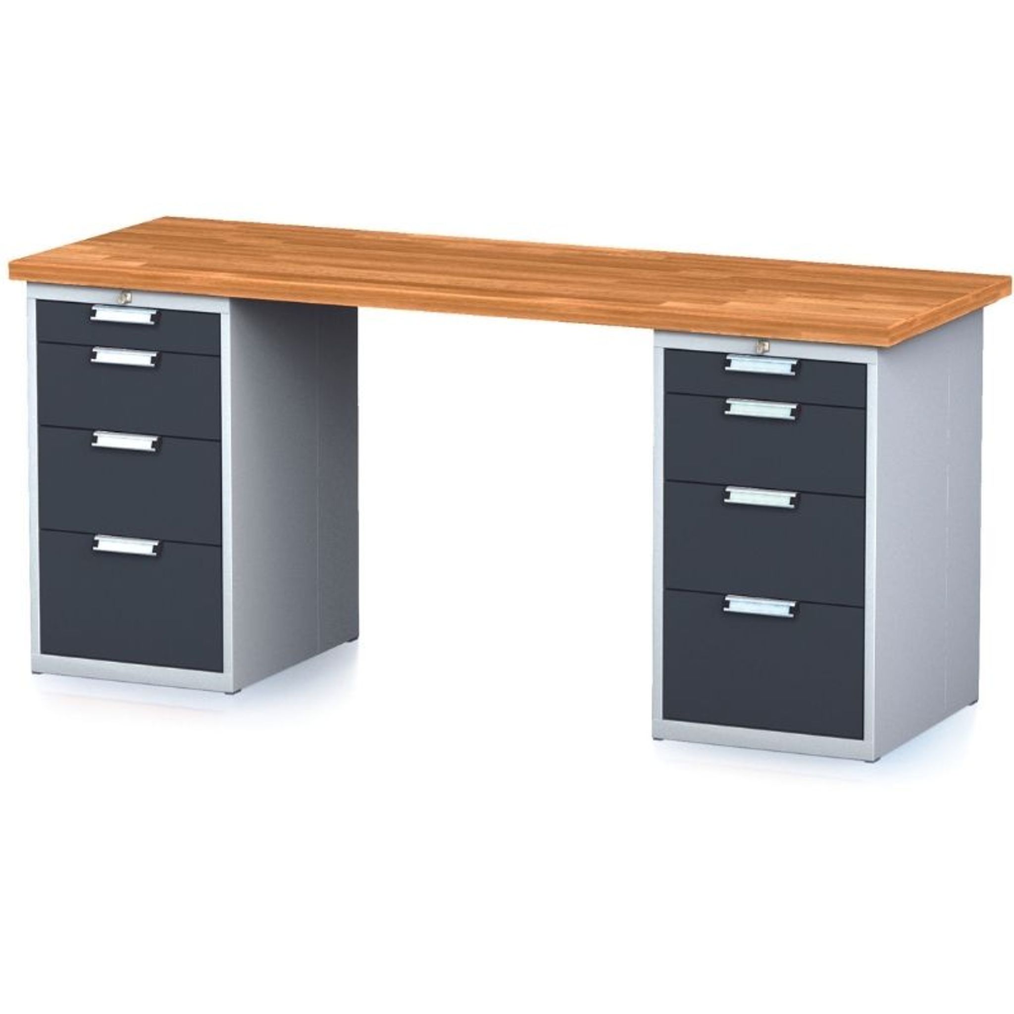 Dílenský stůl MECHANIC I se 2 zásuvkovými dílenskými boxy na nářadí místo nohou, 8 zásuvek, 2000 x 685 x 880 mm, grafitové dveře