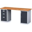 Dílenský stůl MECHANIC I se zásuvkovým boxem a skříňkou na nářadí místo nohou, 4 zásuvky, 2000 x 685 x 880 mm, grafitové dveře