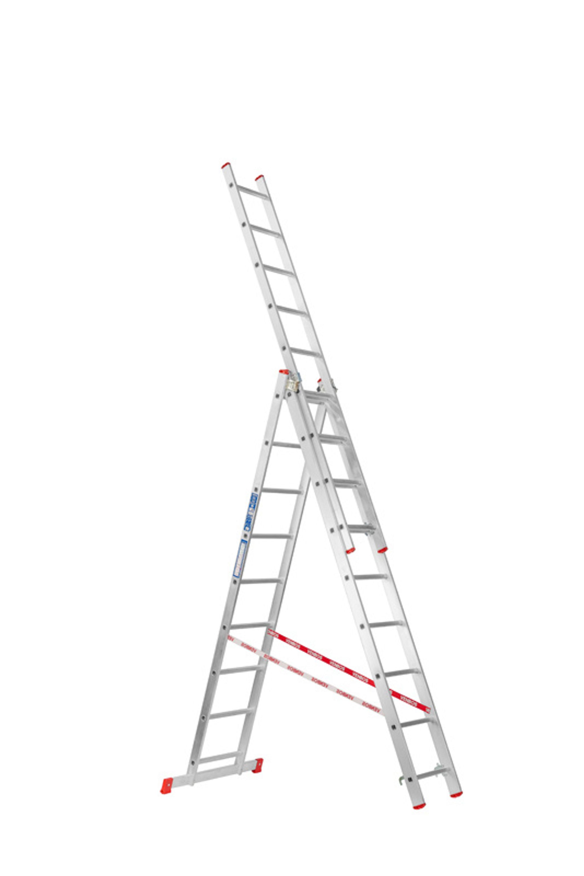 Dreiteilige Mehrzweck-Aluleiter HOBBY, 3x9 Sprossen, 5,36 m Dreiteilige Mehrzweck-Aluleiter HOBBY, 3x9 Sprossen, 5,36 m
