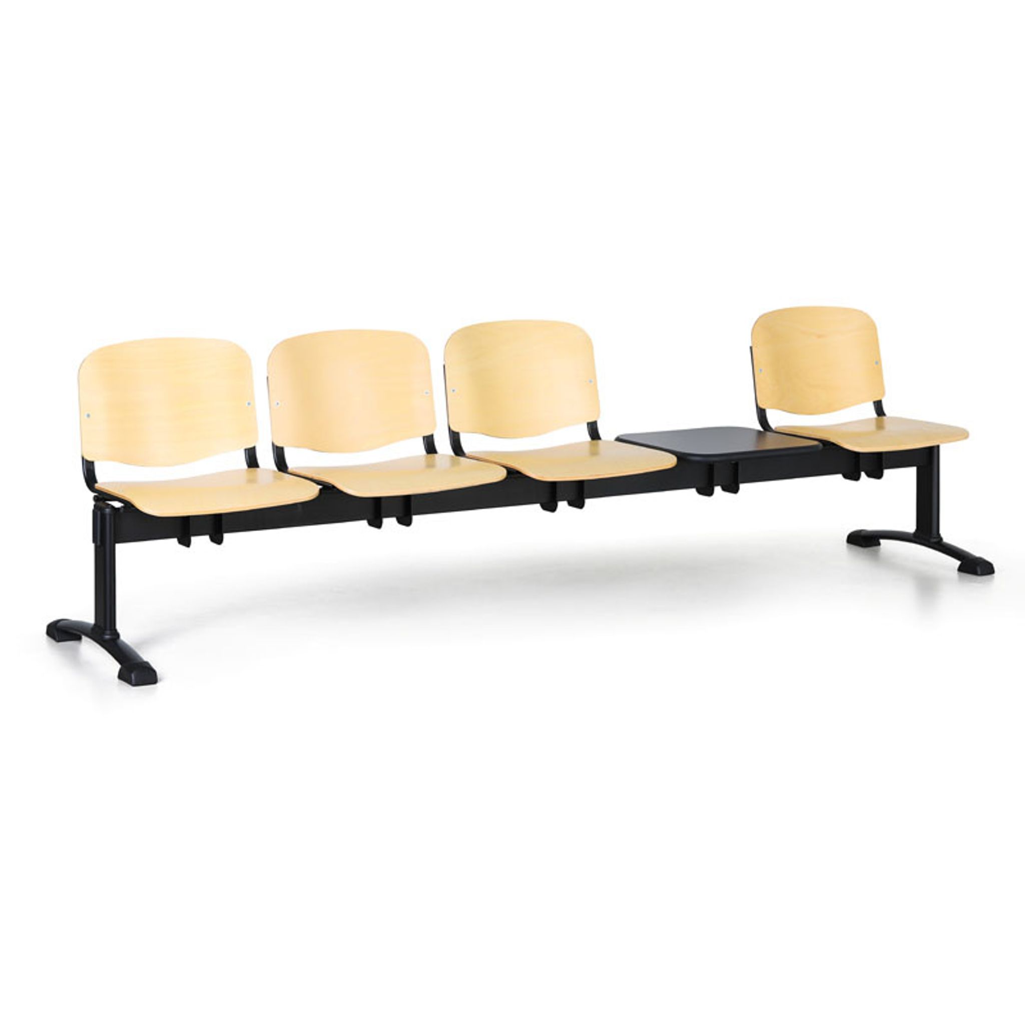 Drevená lavica do čakární ISO, 4-sedadlo, so stolíkom, čierne nohy