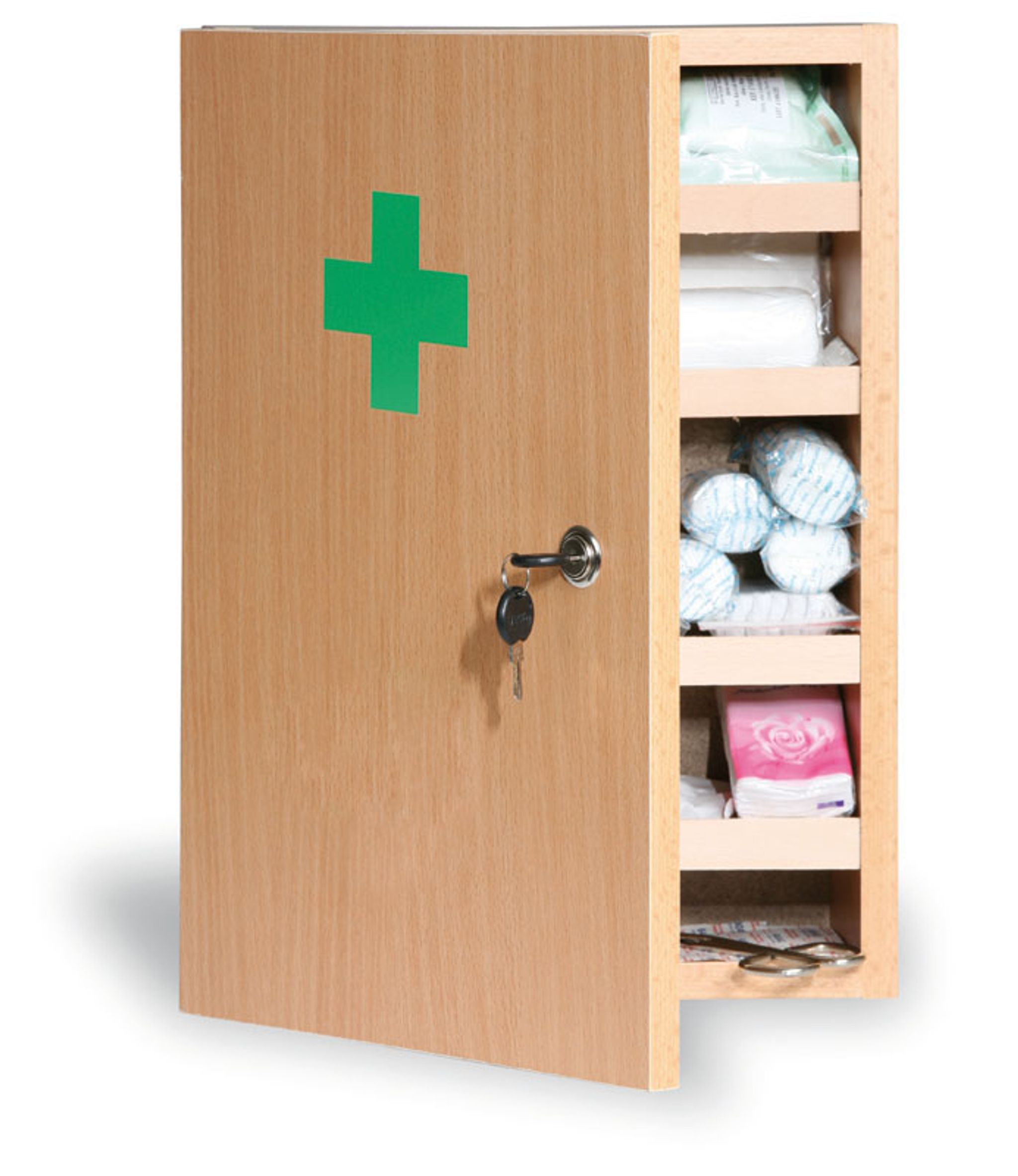 Dřevěná nástěnná lékárnička, 43x30x14 cm, buk