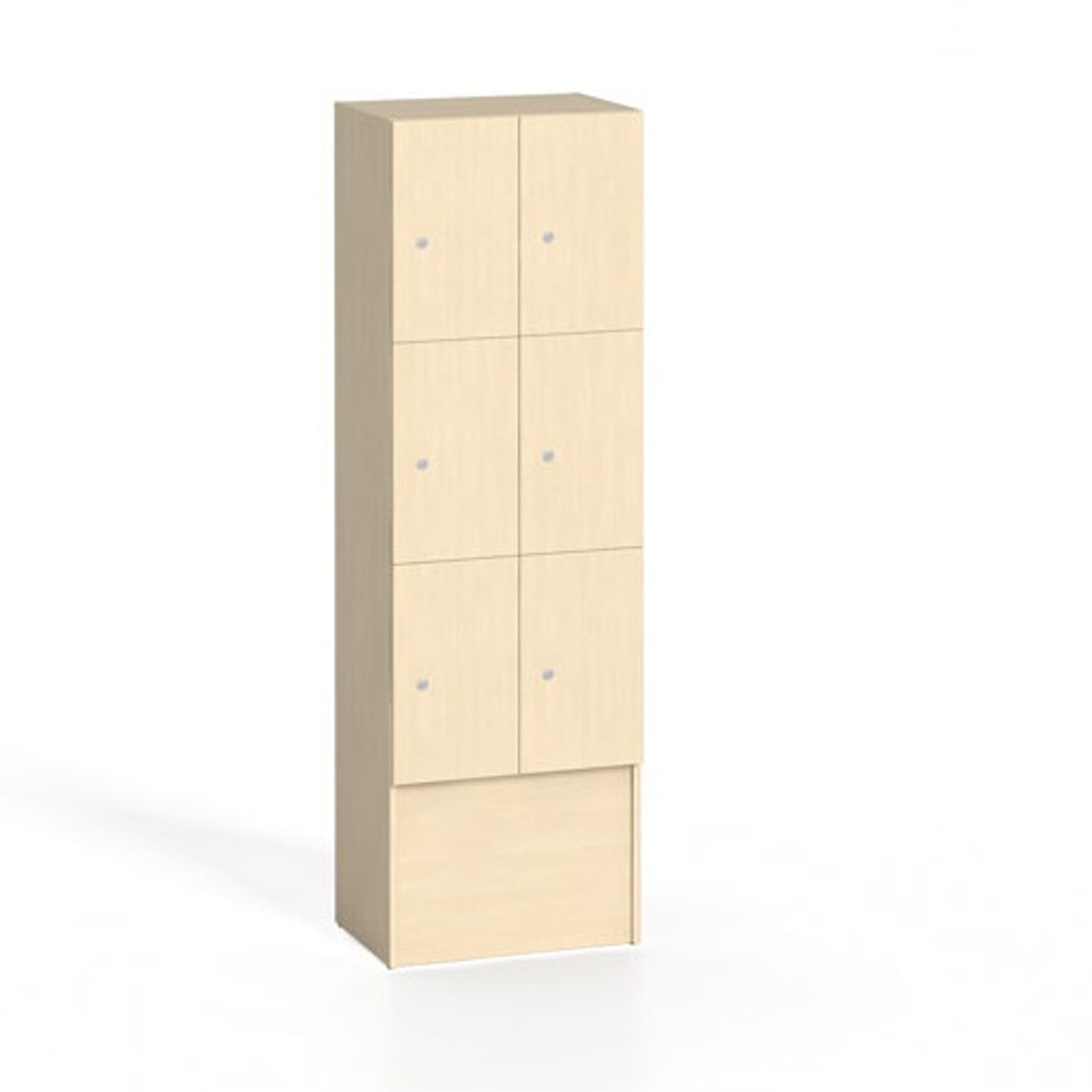 Dřevěná odkládací skříňka s úložnými boxy, 6 boxů, 1700 x 600 x 420 mm, cylindrický zámek, bříza