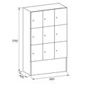 Dřevěná odkládací skříňka s úložnými boxy, 9 boxů, 1700 x 900 x 420 mm, cylindrický zámek, ořech