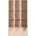 Dřevěná odkládací skříňka s úložnými boxy, 9 boxů, 1700 x 900 x 420 mm, cylindrický zámek, ořech