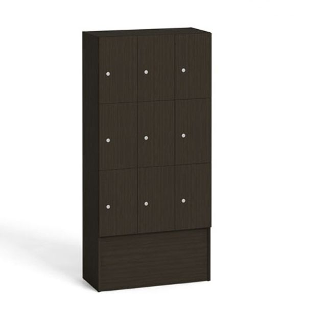 Dřevěná odkládací skříňka s úložnými boxy, 9 boxů, wenge