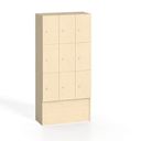 Drevená odkladacia skrinka S5 s úložnými boxami, 9 boxov, 1700 x 900 x 420 mm, cylindrický zámok, breza
