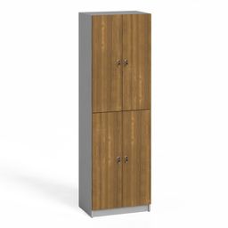 Dřevěná šatní skříňka, 4 dveře, demont, cylindrický zámek, šedá / ořech