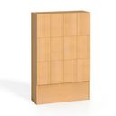 Dřevěná šatní skříňka s odkládacími boxy, 12 boxů, 1700 x 1200 x 420 mm, cylindrický zámek, buk