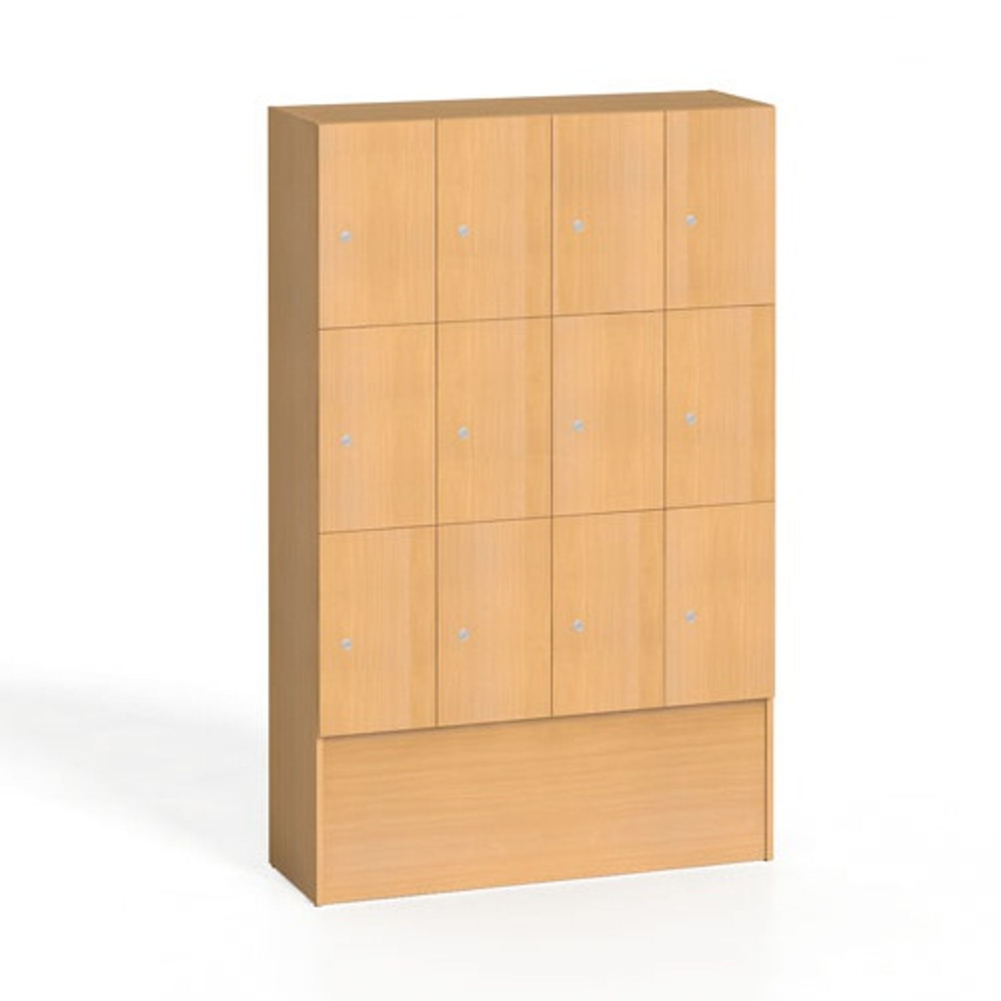 Dřevěná šatní skříňka s odkládacími boxy, 12 boxů, 1700 x 1200 x 420 mm, cylindrický zámek, buk