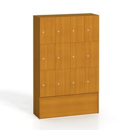 Dřevěná šatní skříňka s odkládacími boxy, 12 boxů, 1700 x 1200 x 420 mm, cylindrický zámek, třešeň