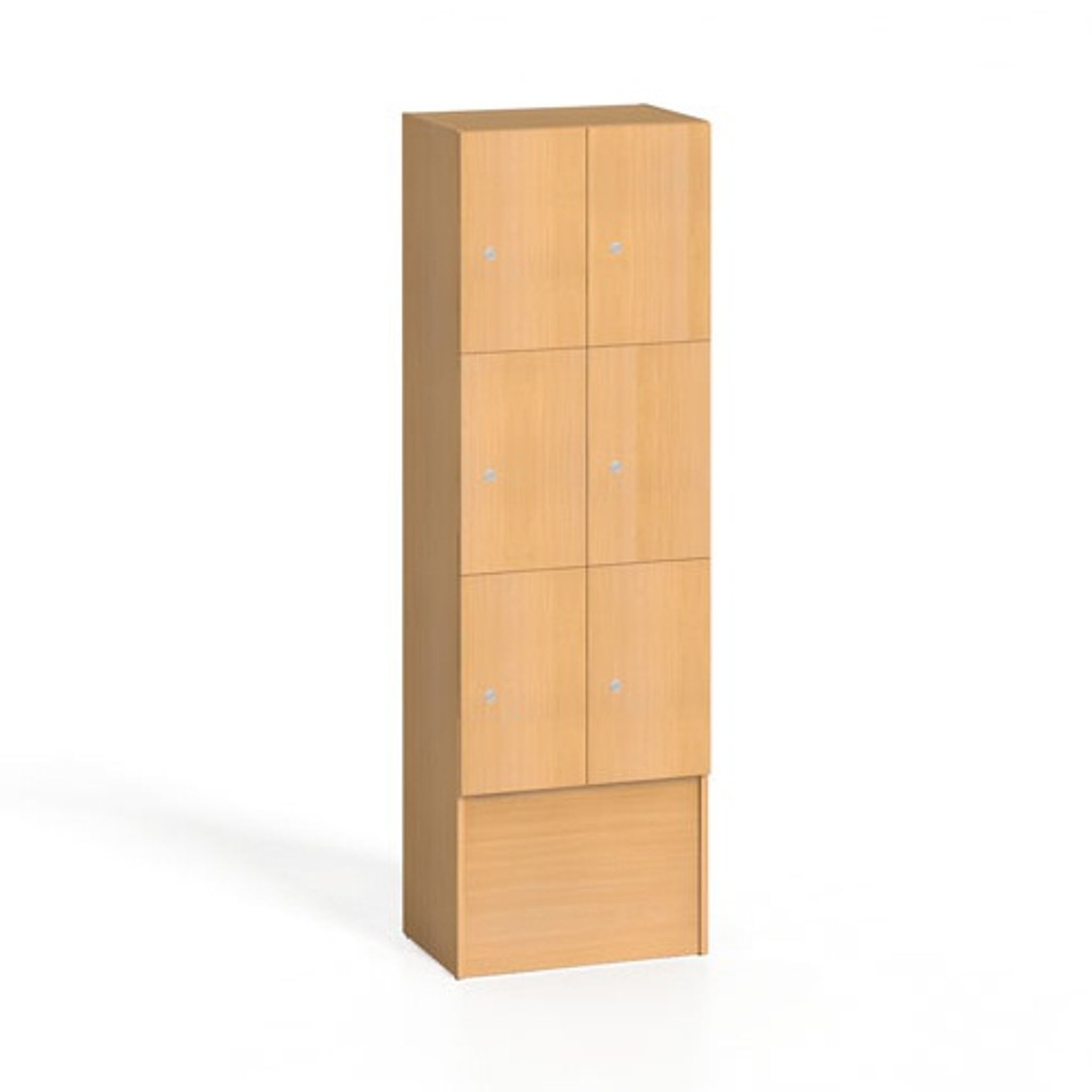 Dřevěná šatní skříňka s odkládacími boxy, 6 boxů, 1700 x 600 x 420 mm, cylindrický zámek