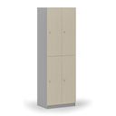 Dřevěná šatní skříňka s úložnými boxy, 4 boxy, cylindrický zámek, šedá/bříza