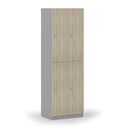 Dřevěná šatní skříňka s úložnými boxy, 4 boxy, cylindrický zámek, šedá/dub přírodní