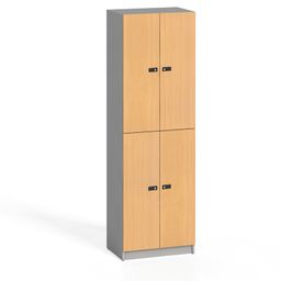 Dřevěná šatní skříňka s úložnými boxy, 4 boxy, kódový zámek, buk