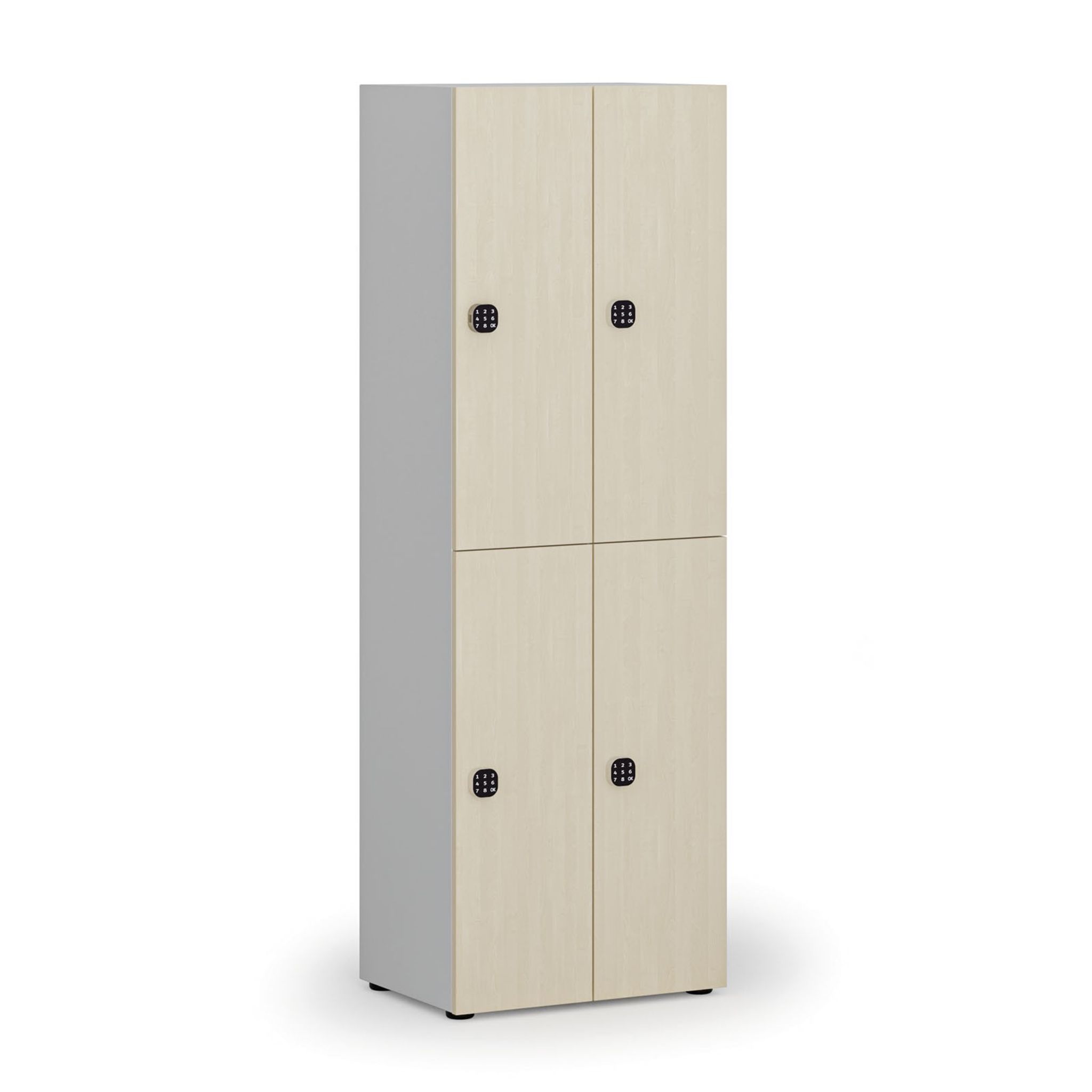 Dřevěná šatní skříňka s úložnými boxy, 4 boxy, kódový zámek