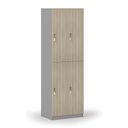 Dřevěná šatní skříňka s úložnými boxy, 4 boxy, otočný zámek, šedá/dub přírodní