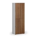 Dřevěná šatní skříňka s úložnými boxy, 4 boxy, otočný zámek, šedá/ořech